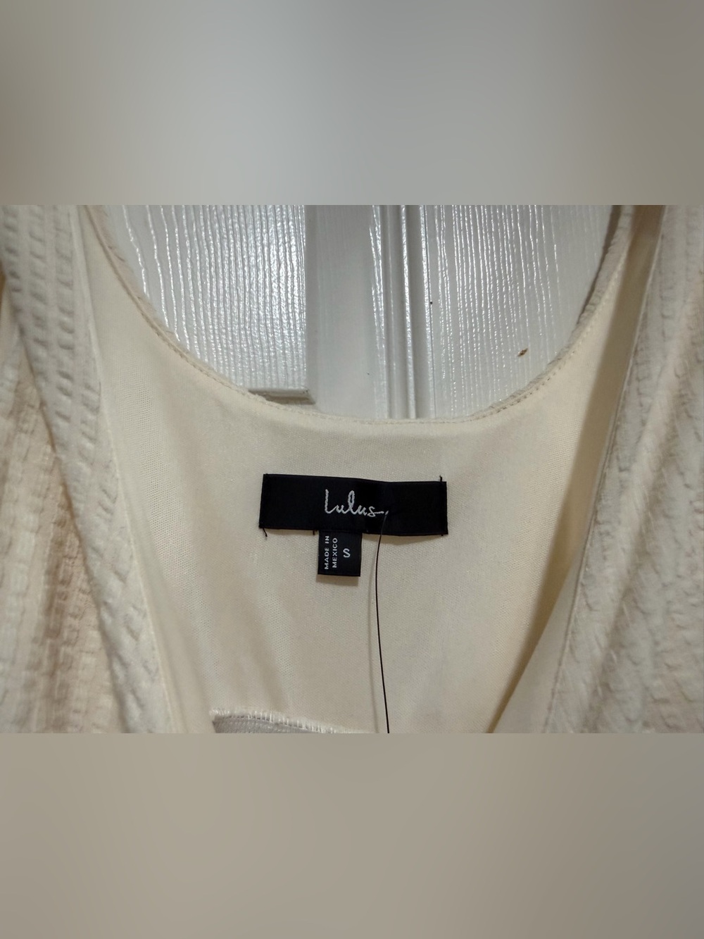 NWT lulus Cute Certainty Ivory Textured Ribbed Knit Tie-Strap Mini Dress Size S - Picture 9 of 13